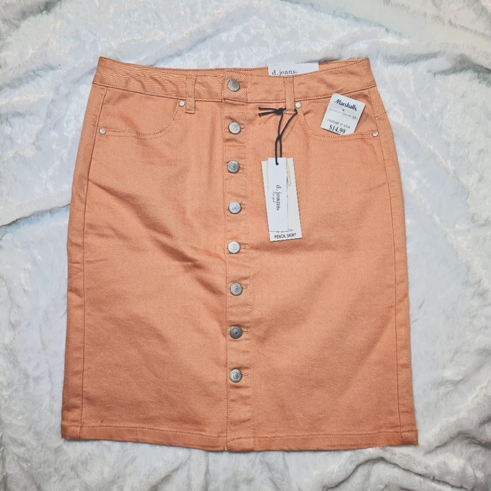 Peach Pencil Denim Skirt - Size 8